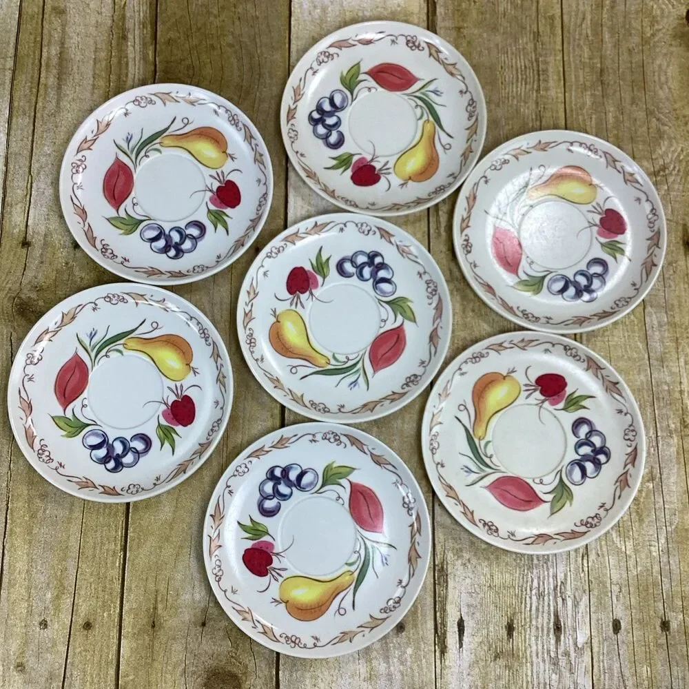 Vintage Fruit Harvest Melamine Plate Saucer Lot Of 7 1960s 5.75